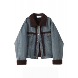 Collar Denim Jacket For Women Ltblue Short Winter Coat S-XL 