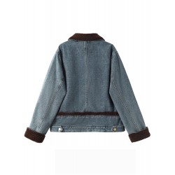 Collar Denim Jacket For Women Ltblue Short Winter Coat S-XL 