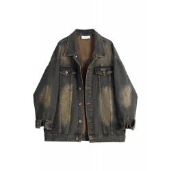 Collar Denim Jacket For WomenMen Blue Short Winter Coat S-3XL 