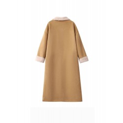 Retro Long Jacket For Women Brown White Winter Coat S-2XL 