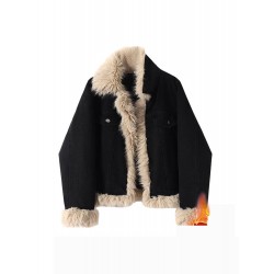 Retro Short Jacket For Women Black And White Winter Coat S-2XL 