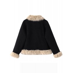 Retro Short Jacket For Women Black And White Winter Coat S-2XL 