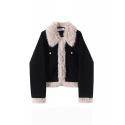 Retro Short Jacket For Women Black White Winter Coat M-3XL 