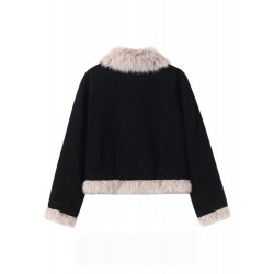 Retro Short Jacket For Women Black White Winter Coat M-3XL 