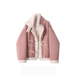 Retro Short Jacket For Women Pink White Winter Coat M-3XL 