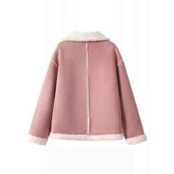 Retro Short Jacket For Women Pink White Winter Coat M-3XL 