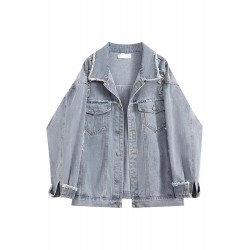 Winter Collar Denim Jacket For Women LtBlue Coat M-2XL 