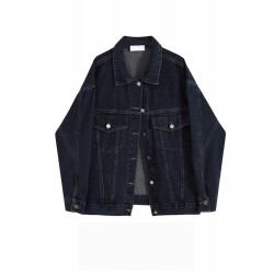 Winter Collar Denim Jacket For Women Navy Coat S-3XL 