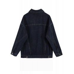 Winter Collar Denim Jacket For Women Navy Coat S-3XL 