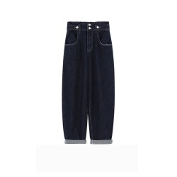 Winter High-Waisted Jeans Pants Deep Blue Trousers For Women S-4XL 