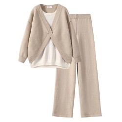 Winter Sweater Coat And Bige Pants Outfit For Women M-XL 