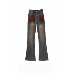 Womens Full Length Jeans Pants Light Blue Retro Trousers S L XL XXL 