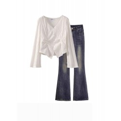 Womens High-Waisted Full Length Pants And Long Sleeve Coat For Outfit M L XL XXL 