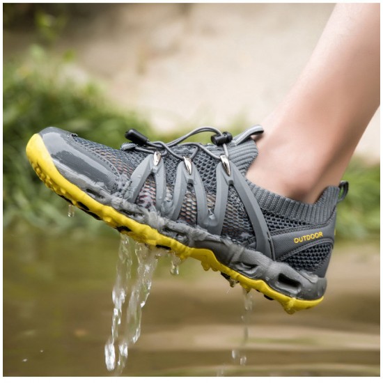 Best breathable Mens And Women Grey Yellow Hiking Shoes