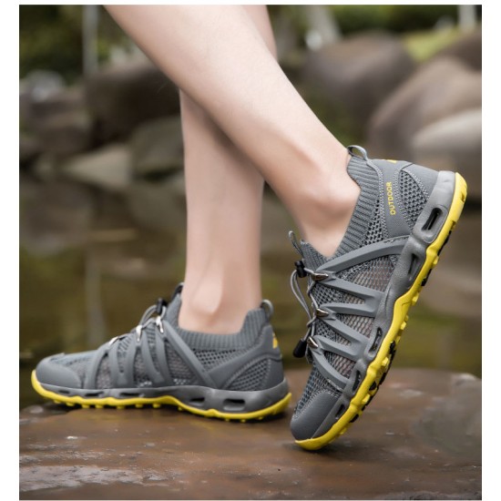 Best breathable Mens And Women Grey Yellow Hiking Shoes