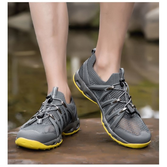 Best breathable Mens And Women Grey Yellow Hiking Shoes