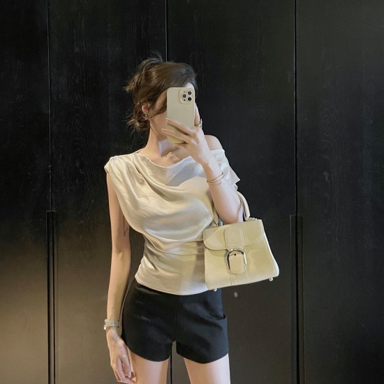 Satin Off-Shoulder Waist Sleeveless Shirt For Women