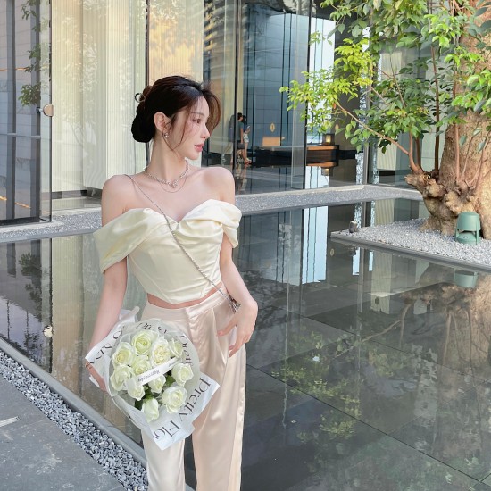 Sexy one-shoulder satin cropped off-the-shoulder top