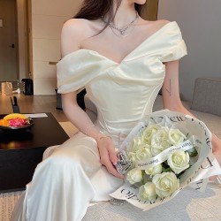 Sexy one-shoulder satin cropped off-the-shoulder top