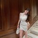 V-neck Satin Sleeveless Slim Hip Skirt